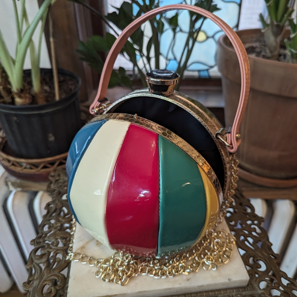 Rainbow Balloon Ball Purse with gold detail and crossbody chain - Picture 3 of 8